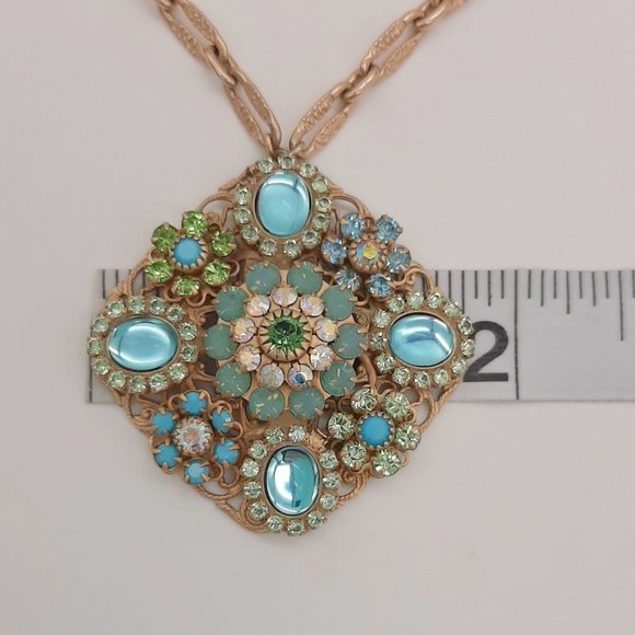 Liz Palacios Signed SF Gold Tone & Blue Victorian Style Pendant Necklace - Picture 11 of 11